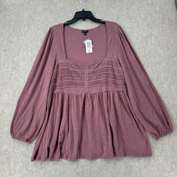 NWT Torrid Babydoll Cotton Modal Slub Square Neck Pintuck Top Rose Taupe 2X - Picture 1 of 10